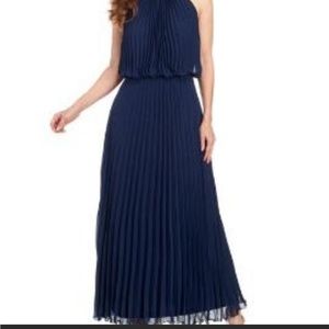 MSK Navy Pleated Halter Dress